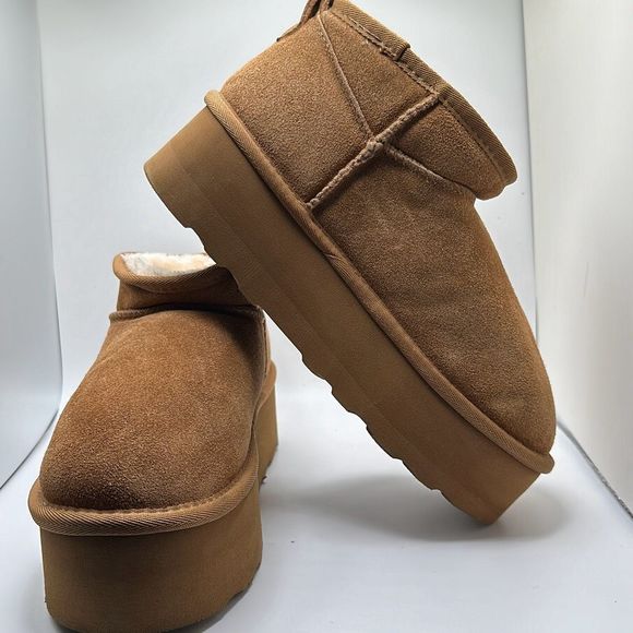 CUSHIONAIRE Women's Genuine Suede pull on platform boot +Memory Foam 8.5 CHESTNU - Picture 6 of 7